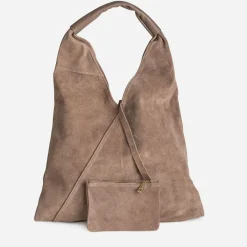 Sac hobo TEXTO taupe cuir velours