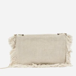 Sac pochette beige chiné en textile à broderies ethniques