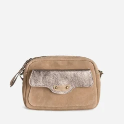 Sac pochette TEXTO beige cuir velours