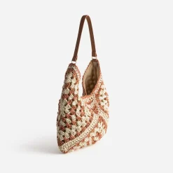 Sac TEXTO beige et brique tressé