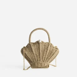 Sac TEXTO beige paille papier forme coquillage