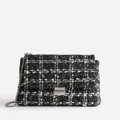 Sac TEXTO noir textile façon tweed à carreaux