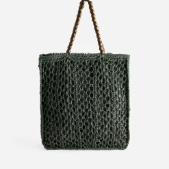 Sac TEXTO vert crochet et anses perles bois