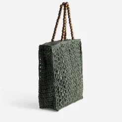 Sac TEXTO vert crochet et anses perles bois