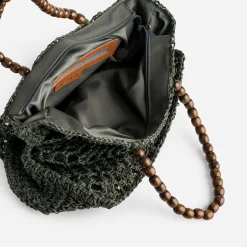 Sac TEXTO vert crochet et anses perles bois