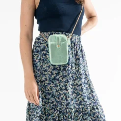 Sac vert métallisé pour téléphone portable