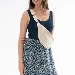 Sac-banane beige à motif chevrons