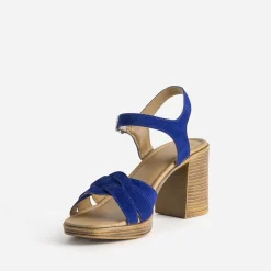 Sandale à talon bleu roi cuir velours