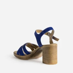 Sandale à talon bleu roi cuir velours