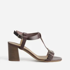 Sandale à talon bordeaux cuir bride en T