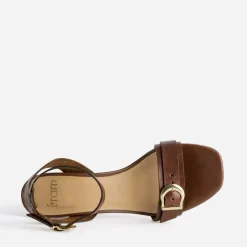 Sandale à talon cognac cuir