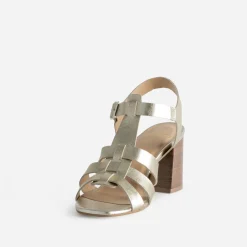 Sandale à talon dorée cuir multi-brides