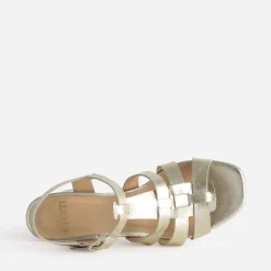 Sandale à talon dorée cuir multi-brides
