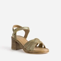 Sandale à talon dorée cuir velours