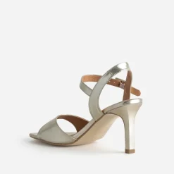 Sandale à talon fin or cuir
