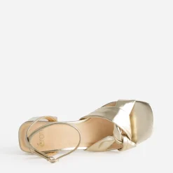 Sandale à talon or brides nouées