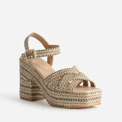 Sandale à talon TEXTO beige effet raphia