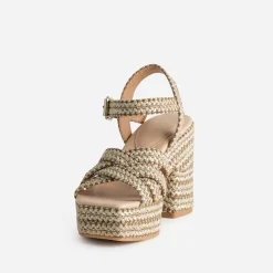 Sandale à talon TEXTO beige effet raphia