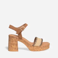 Sandale à talon TEXTO marron clair cuir velours