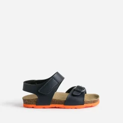 Sandale anatomique BUGGY marine cuir semelle orange