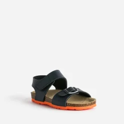 Sandale anatomique BUGGY marine cuir semelle orange