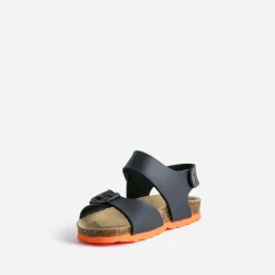 Sandale anatomique BUGGY marine cuir semelle orange