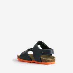 Sandale anatomique BUGGY marine cuir semelle orange