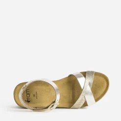 Sandale anatomique compensée dorée en cuir éco-conçu