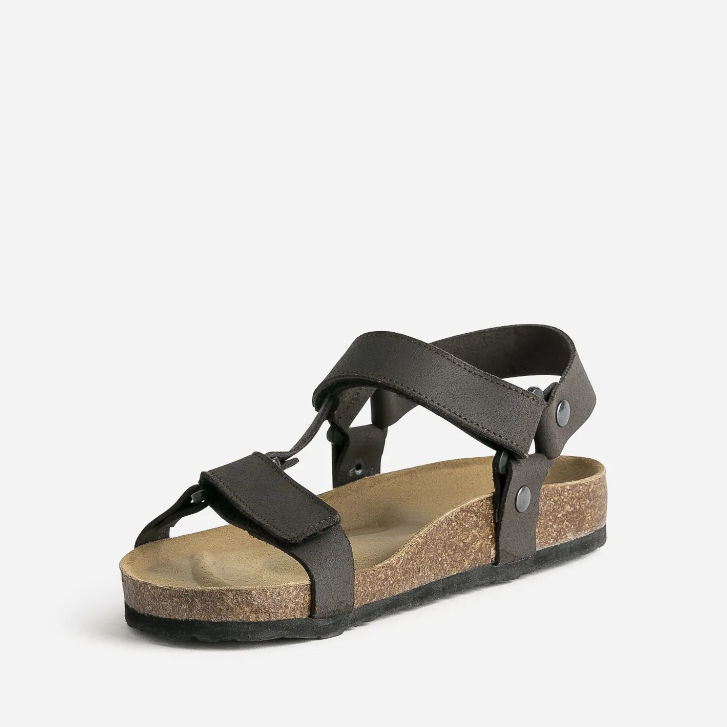 Sandale anatomique marron cuir à scratchs