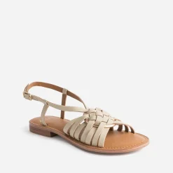Sandale beige cuir avec anneau