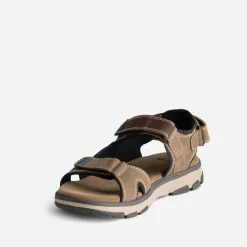 Sandale beige foncé cuir à scratchs