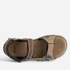 Sandale beige foncé cuir à scratchs