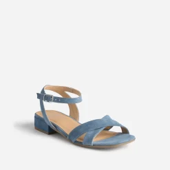 Sandale bleu cuir velours