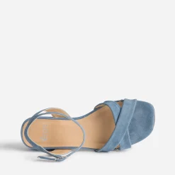 Sandale bleu cuir velours