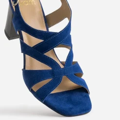 Sandale bleu roi cuir velours à talon