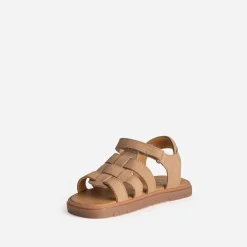 Sandale BUGGY beige cuir velours à scratchs