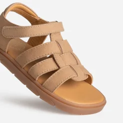 Sandale BUGGY beige cuir velours à scratchs