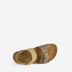 Sandale BUGGY beige cuir velours effet léopard