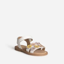 Sandale BUGGY blanche cuir détails fleurs