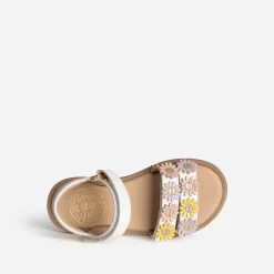 Sandale BUGGY blanche cuir détails fleurs
