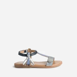 Sandale BUGGY bleu métallisé en cuir