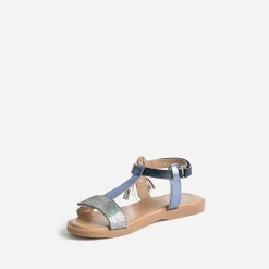 Sandale BUGGY bleu métallisé en cuir