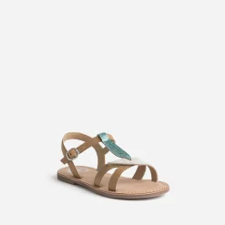 Sandale BUGGY camel en cuir avec brides-feuilles