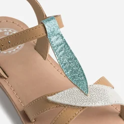 Sandale BUGGY camel en cuir avec brides-feuilles