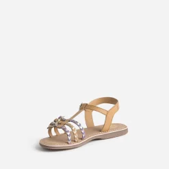 Sandale BUGGY camel en cuir brides tressées