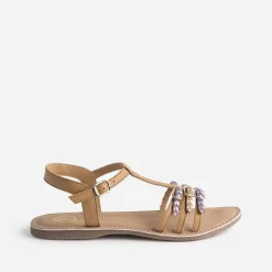 Sandale BUGGY camel en cuir brides tressées
