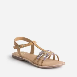 Sandale BUGGY camel en cuir brides tressées