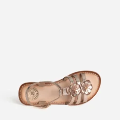 Sandale BUGGY dorée cuir détails fleurs