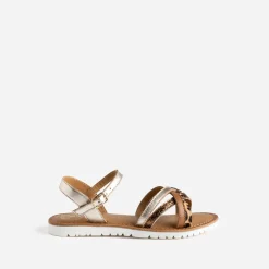 Sandale BUGGY dorée cuir et motif léopard