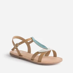 Sandale BUGGY dorée en cuir avec brides-feuilles